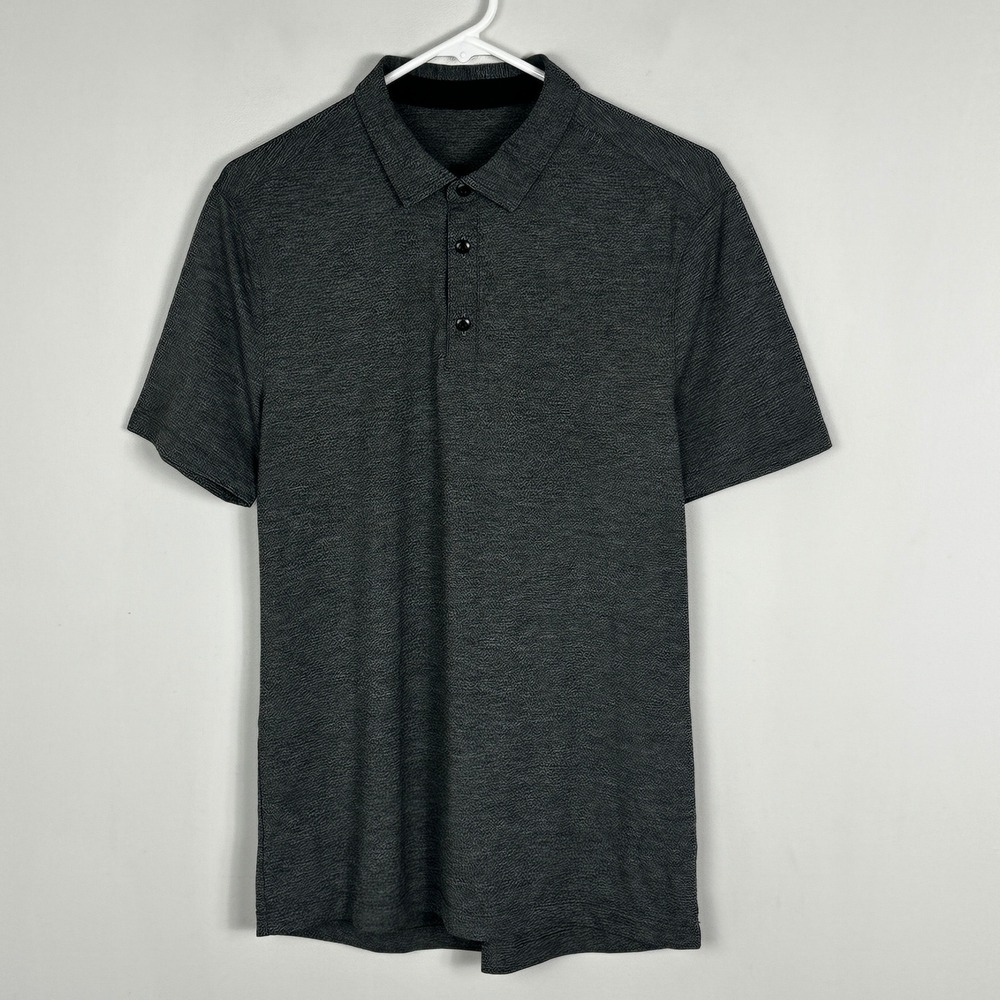 Lululemon Grey Evolution Polo Shirt Short Sleeve Mens Medium Button Down Collar‎